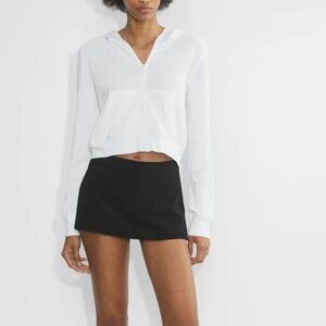 TNA Aritzia Waffle Knit Full Zip Hoodie White Cropped Small